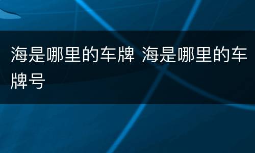 海是哪里的车牌 海是哪里的车牌号
