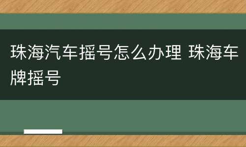 珠海汽车摇号怎么办理 珠海车牌摇号