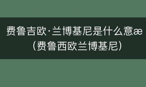 费鲁吉欧·兰博基尼是什么意思（费鲁西欧兰博基尼）