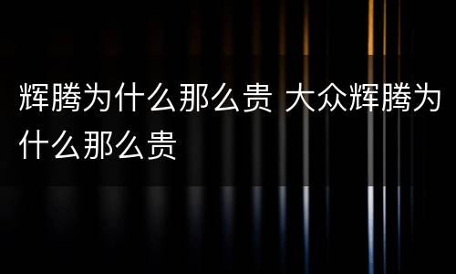 辉腾为什么那么贵 大众辉腾为什么那么贵