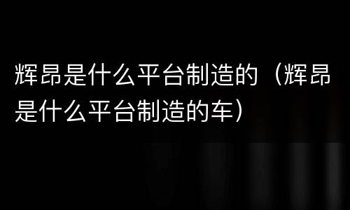 辉昂是什么平台制造的（辉昂是什么平台制造的车）