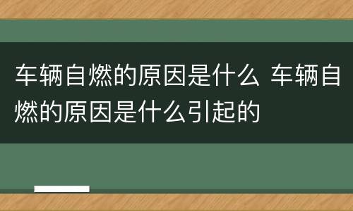 车辆自燃的原因是什么 车辆自燃的原因是什么引起的