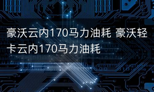 豪沃云内170马力油耗 豪沃轻卡云内170马力油耗
