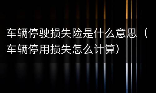 车辆停驶损失险是什么意思（车辆停用损失怎么计算）