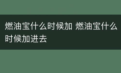 燃油宝什么时候加 燃油宝什么时候加进去