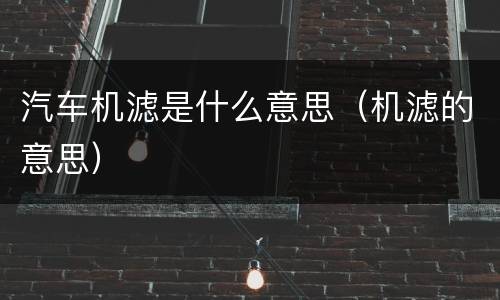 汽车机滤是什么意思（机滤的意思）