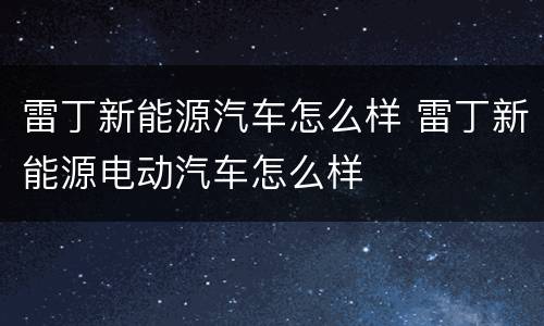雷丁新能源汽车怎么样 雷丁新能源电动汽车怎么样