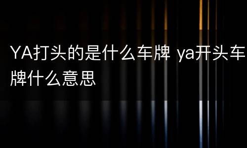 YA打头的是什么车牌 ya开头车牌什么意思