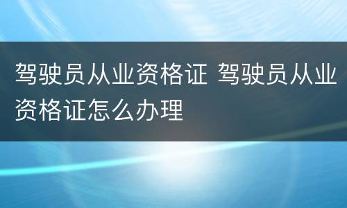 驾驶员从业资格证 驾驶员从业资格证怎么办理