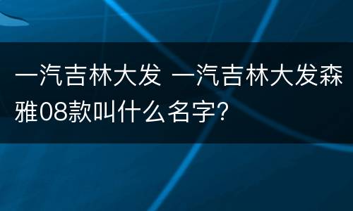 一汽吉林大发 一汽吉林大发森雅08款叫什么名字?