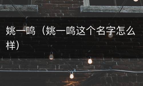 姚一鸣（姚一鸣这个名字怎么样）