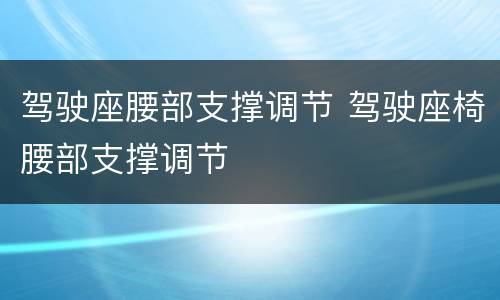 驾驶座腰部支撑调节 驾驶座椅腰部支撑调节