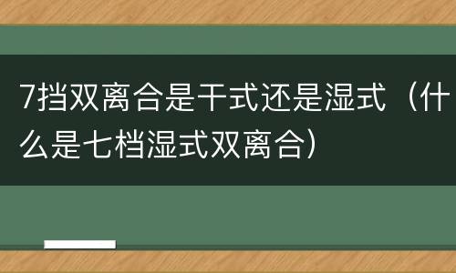 7挡双离合是干式还是湿式（什么是七档湿式双离合）
