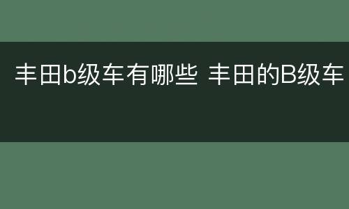 丰田b级车有哪些 丰田的B级车
