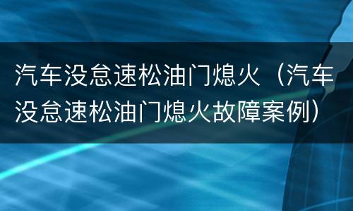 汽车没怠速松油门熄火（汽车没怠速松油门熄火故障案例）