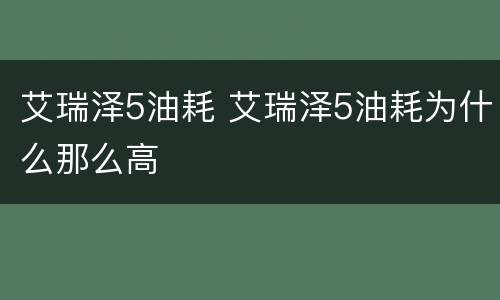艾瑞泽5油耗 艾瑞泽5油耗为什么那么高