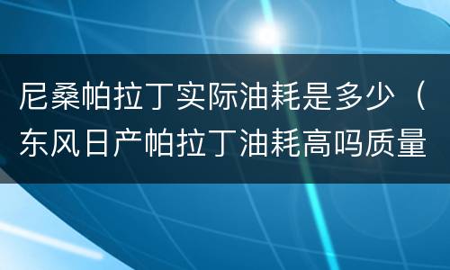 尼桑帕拉丁实际油耗是多少（东风日产帕拉丁油耗高吗质量好吗）