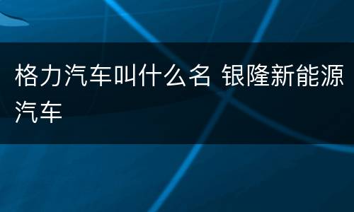 格力汽车叫什么名 银隆新能源汽车