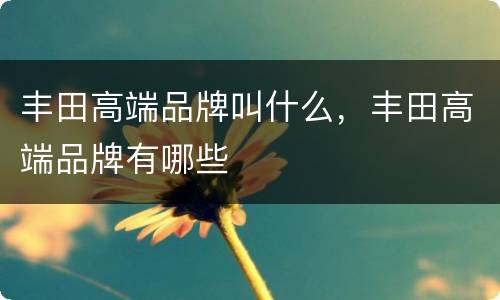 丰田高端品牌叫什么，丰田高端品牌有哪些