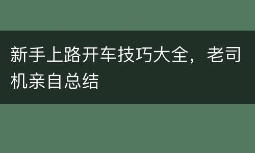 新手上路开车技巧大全，老司机亲自总结