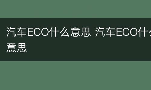 汽车ECO什么意思 汽车ECO什么意思