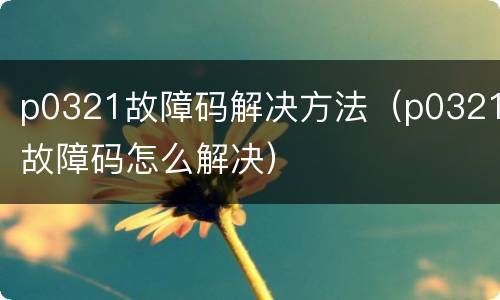 p0321故障码解决方法（p0321故障码怎么解决）