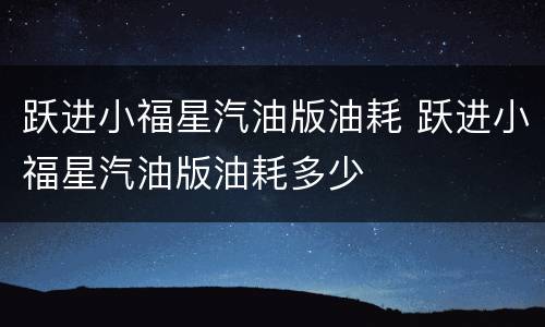 跃进小福星汽油版油耗 跃进小福星汽油版油耗多少