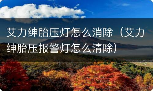 艾力绅胎压灯怎么消除（艾力绅胎压报警灯怎么清除）