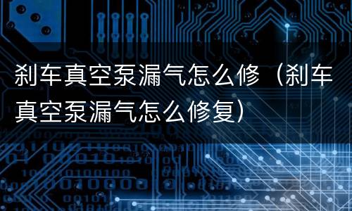 刹车真空泵漏气怎么修（刹车真空泵漏气怎么修复）