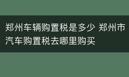 郑州车辆购置税是多少 郑州市汽车购置税去哪里购买