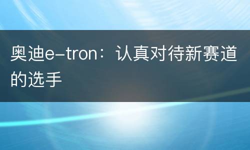 奥迪e-tron：认真对待新赛道的选手