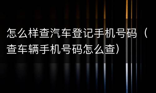 怎么样查汽车登记手机号码（查车辆手机号码怎么查）