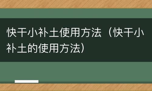快干小补土使用方法（快干小补土的使用方法）