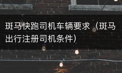 斑马快跑司机车辆要求（斑马出行注册司机条件）