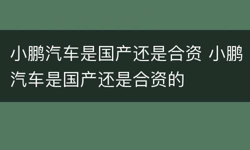 小鹏汽车是国产还是合资 小鹏汽车是国产还是合资的