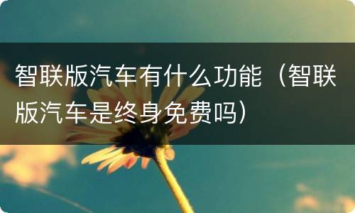 智联版汽车有什么功能（智联版汽车是终身免费吗）