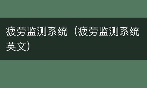 疲劳监测系统（疲劳监测系统英文）