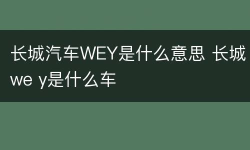 长城汽车WEY是什么意思 长城we y是什么车