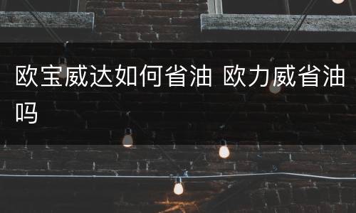 欧宝威达如何省油 欧力威省油吗