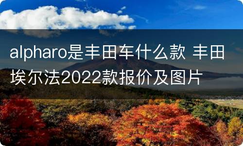 alpharo是丰田车什么款 丰田埃尔法2022款报价及图片