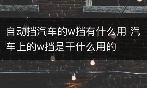 自动挡汽车的w挡有什么用 汽车上的w挡是干什么用的