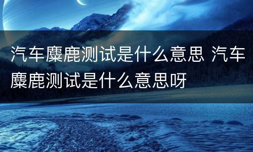 汽车麋鹿测试是什么意思 汽车麋鹿测试是什么意思呀