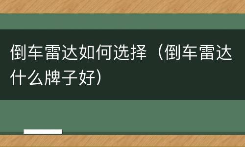 倒车雷达如何选择（倒车雷达什么牌子好）