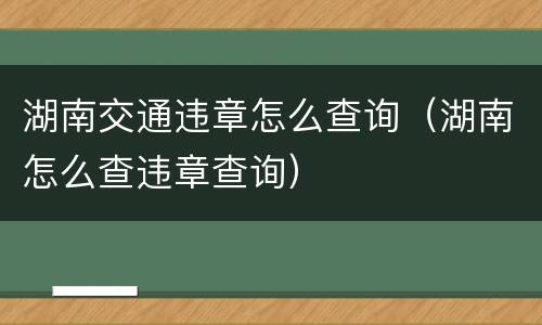 湖南交通违章怎么查询（湖南怎么查违章查询）