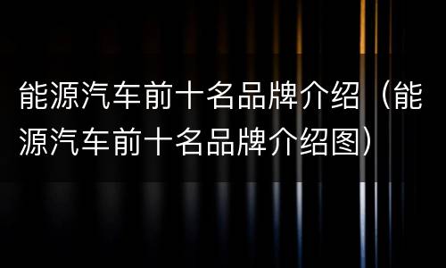 能源汽车前十名品牌介绍（能源汽车前十名品牌介绍图）