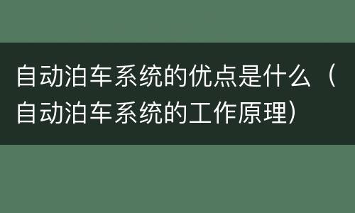 自动泊车系统的优点是什么（自动泊车系统的工作原理）