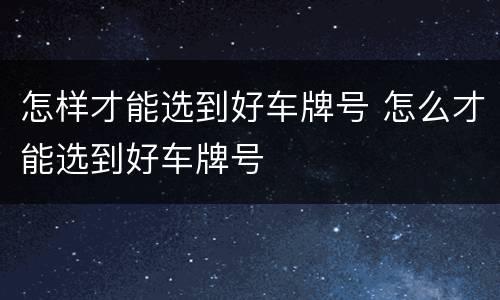 怎样才能选到好车牌号 怎么才能选到好车牌号