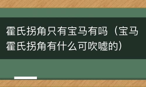 霍氏拐角只有宝马有吗（宝马霍氏拐角有什么可吹嘘的）