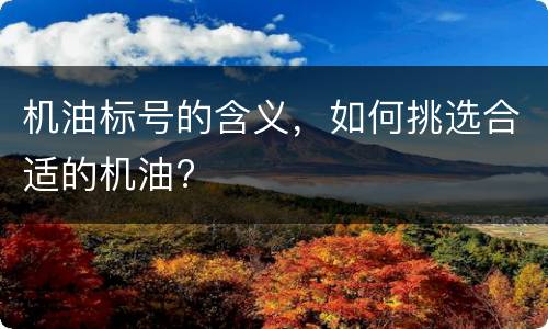 机油标号的含义，如何挑选合适的机油?