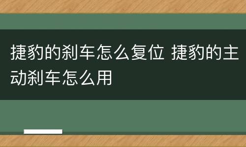 捷豹的刹车怎么复位 捷豹的主动刹车怎么用